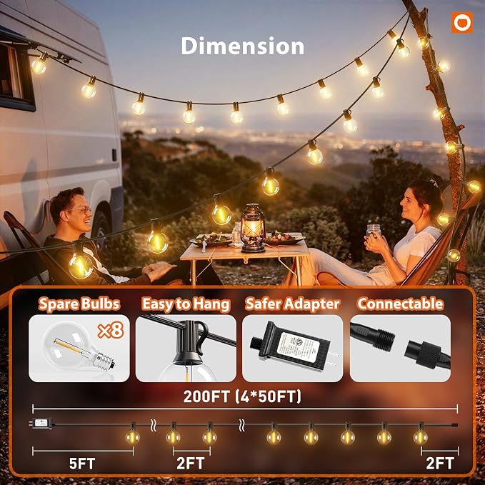 addlon Outdoor String Lights 200FT G40 with Remote, 108 LED Shatterproof Bulbs, Dimmable Patio Globe Lights Waterproof, Hanging Outside Lighting for Backyard, Garden, Deck, Balcony, Porch, Café, Decor