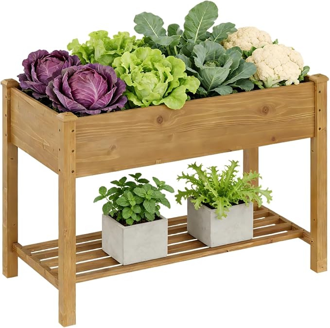 48x24x30.7in Wood Raised Garden Bed with Legs Elevated Planter Box Gardening Outdoor Planter Box Patio Kit Planting Bed for Vegetables Flowers Herbs Outdoor for Patio Balcony Backyard (Brown, Medium)