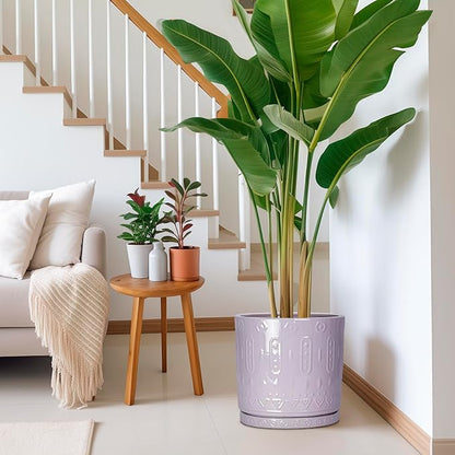 Eightpot Ceramic Plant Pots, 12 Inch Pots for Plants Indoor Outdoor, Round Planter with Drainage Hole and Tray, Modern Decorative Flower Pot, Home Apartment Decor, House Warming Gifts, Purple