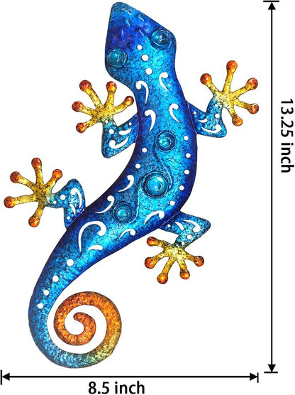 Metal Outdoor Blue Gecko Wall Decor Lizard Wall Art Suitable for Fence Yard Garden Decoration 13.5 * 8.5Inch