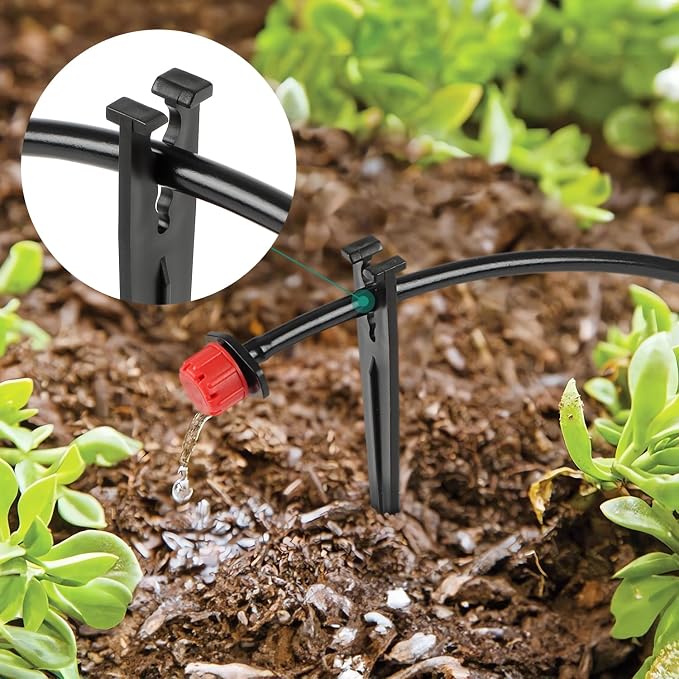 RedChili 100 Pack 1/4 Inch Drip Irrigation Support Stakes, Plastic, 5.68 Inch, Barb Connector, Ideal for 1/4-Inch Tubing, Indoor/Outdoor Use