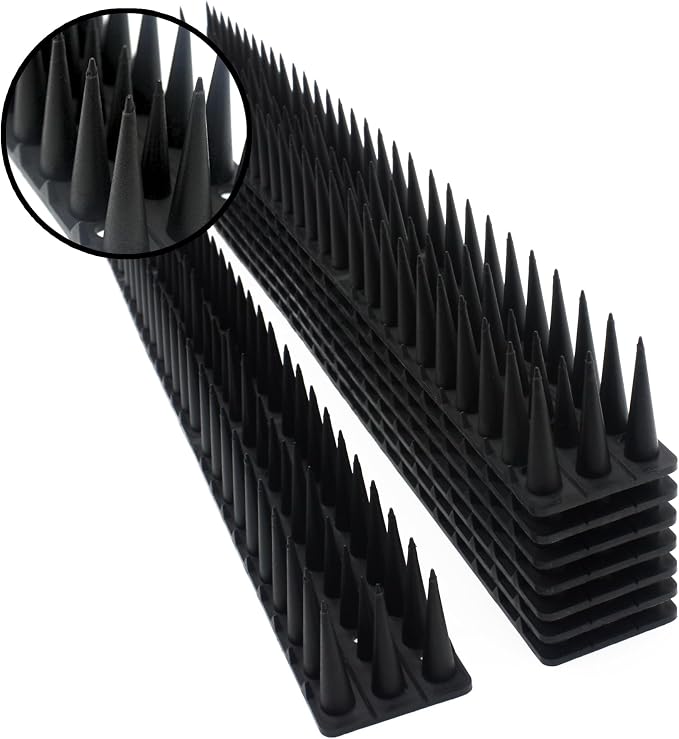 Defender Spikes for Bird, Cat, Pigeon and Small Animals 8pack- Protect Your Sofa, Garden, Outdoor Walls, Plastic Security Fence Spikes- Black