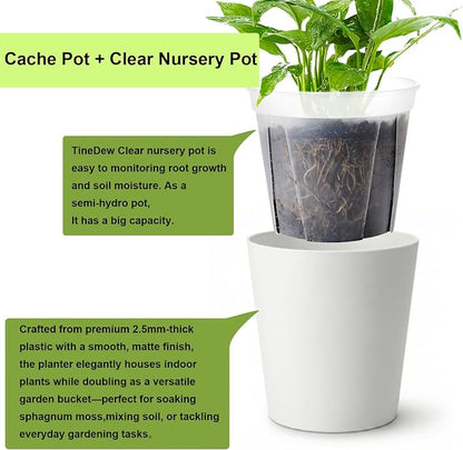 4 Pack of 7in and 5in Double-Layer Self-Watering Pot with Clear Nursery Pot - Indoor Planter with Drainage for Root Visibility,semi Hydro pots for repotting Orchids,Aroid or Monstera,White