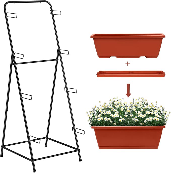 4 Tier Vertical Raised Garden Bed Planters for Outdoor Plants Herb Garden Planter with Drainage Holes Standing Garden Planters for Herbs Flowers Vegetables Plants (Brick Red)