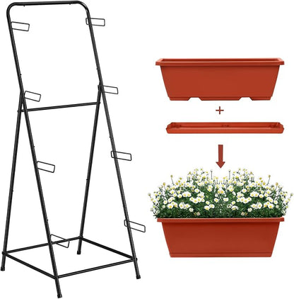 4 Tier Vertical Raised Garden Bed Planters for Outdoor Plants Herb Garden Planter with Drainage Holes Standing Garden Planters for Herbs Flowers Vegetables Plants (Brick Red)