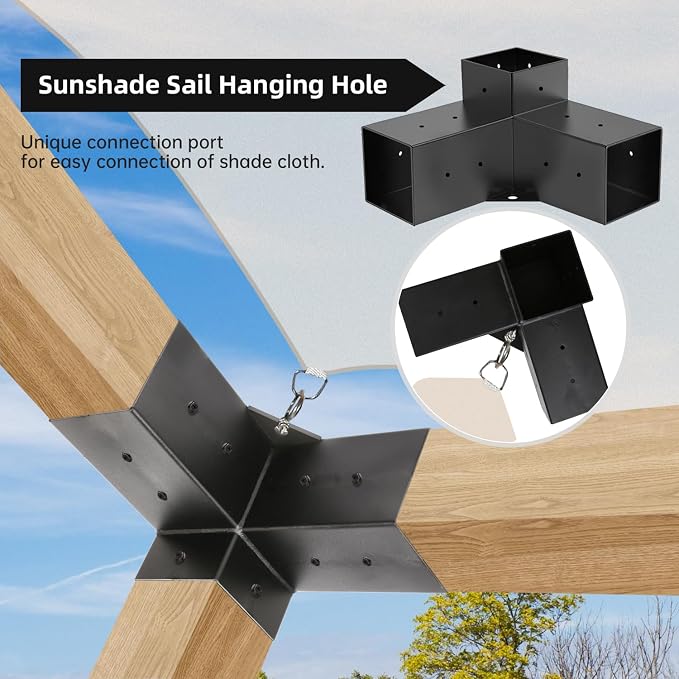 Pergola Kit, Pergola Brackets 3-Way Brackets and 4-Way Brackets Post Base Kit for Woodworks DIY, Wooden Beams for Gazebos, Patio Pergolas, Log Cabin Outdoor Pergola Hardware for 4x4 Lumber