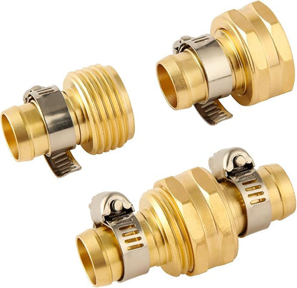 4 Set Brass Garden Hose Repair Connector Kit with Clamps, Fit for 5/8" Garden Hose Fitting,5/8'' Barb x 3/4'' GHT Garden Hose Adapter/Fittings, Water Hose Repair Kit