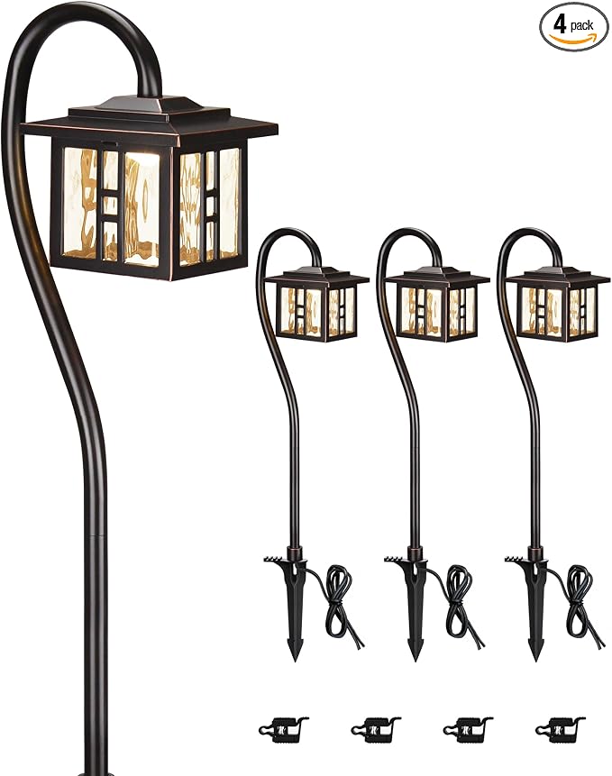 LITFIT Low Voltage Landscape Lighting,12V 3W 185LM 3000K ORB Electric Pathway Lights, Waterproof Wired Garden Light with Connectors for Walkway Yard, Die-Cast Aluminum, 50000H Integrated LED, 4Pack