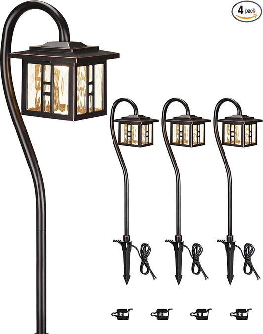 LITFIT Low Voltage Landscape Lighting,12V 3W 185LM 3000K ORB Electric Pathway Lights, Waterproof Wired Garden Light with Connectors for Walkway Yard, Die-Cast Aluminum, 50000H Integrated LED, 4Pack