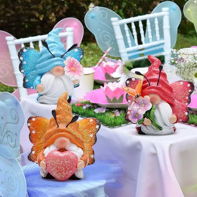Hodao Spring Butterfly Gnomes Decorations Indoor Home Decor Scandinavian Tomte Elf Decor Gifts 3pcs Summer Resin Butterfly Elf Dwarf Kitchen Tiered Tray Decor