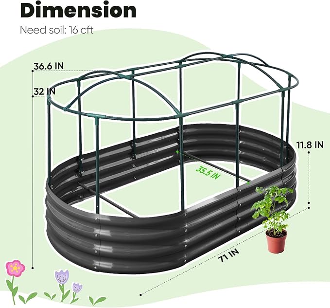 KING BIRD Raised Garden Bed with Cover Galvanized Oval Planter Garden Box Outdoor for Gardening, Vegetables, Flowers, Clear