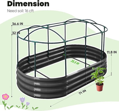 KING BIRD Raised Garden Bed with Cover Galvanized Oval Planter Garden Box Outdoor for Gardening, Vegetables, Flowers, Clear