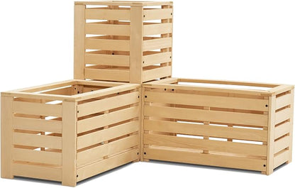 MCombo 2 Tier Corner Raised Garden Bed, Outdoor Wooden Planter Box Elevated Garden Bed with Liners for Vegetables, Herbs, and Flowers, 0315
