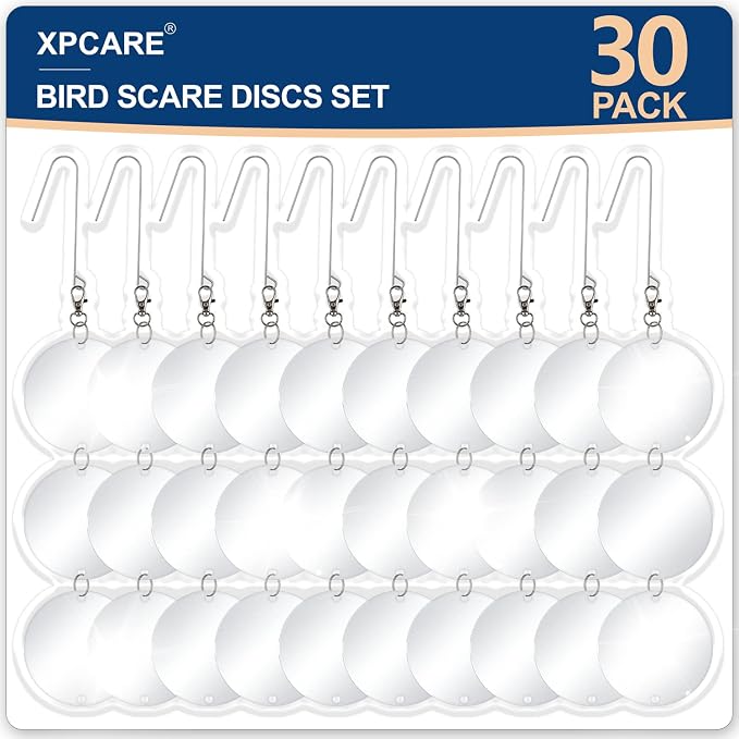 XPCARE 30 Pcs Bird Scare Discs Set, Reflective Double-Sided Bird Reflectors Upgraded Discs Set Reflective to Scare Bird Like Woodpeckers Pigeons Ducks