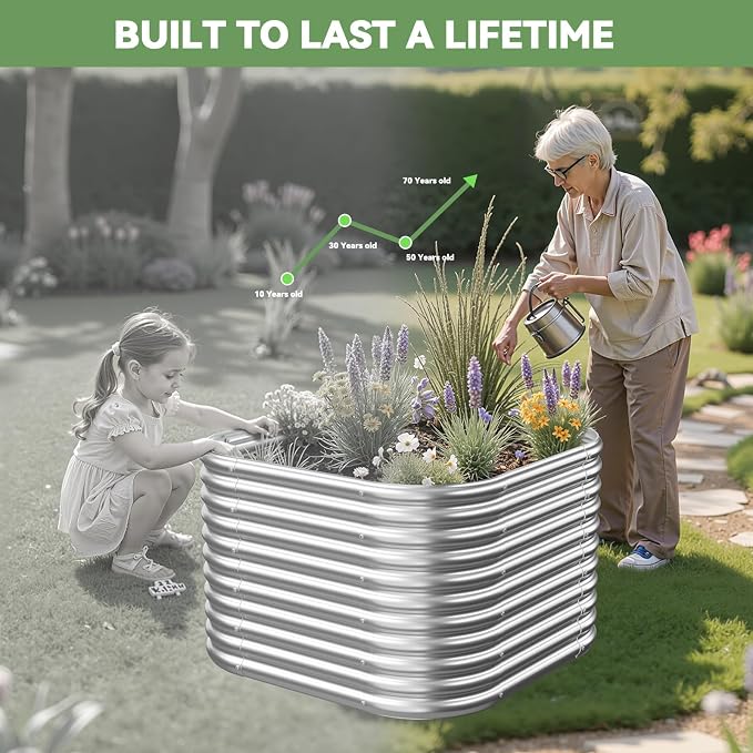 4 Pack Tall 2x2x1.5FT Corrugated Galvanized Steel Raised Garden Bed Outdoor, Metal Above Ground Garden Bed for Vegetables and Flowers, Raised Beds for Gardening