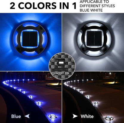 AGPTEK Solar Driveway Lights Outdoor 1 Pack, 2 Color Modes LED Deck Dock Marine Waterproof Security Marker Lights for Step Sidewalk Stair Garden Pathway Walkway Yard(Blue Light/Cool White, Black)