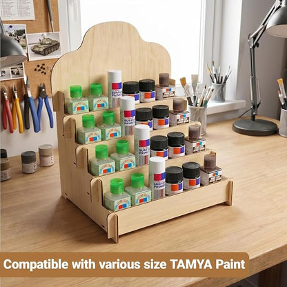 Paint Stand Compatible with Tamiya,Wooden | 4 Tier Paint Stand Rack,Model Kit Tool Organizer and Storage Rack for Painting Hobby and Tools