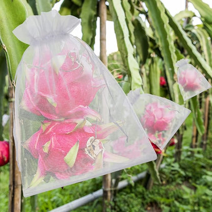 50 Pcs Fruit Protection Bags, 6x9 White Fruit Netting Bags for Fruit Trees Fruit Cover Mesh Bag with Drawstring, Netting Barrier Bags for Grapes Mango Fruit Trees Veggies Garden