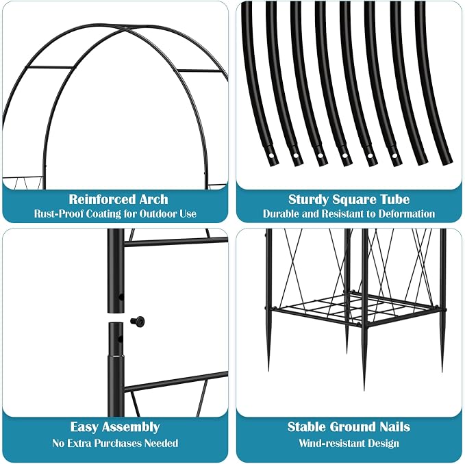 Heavy Duty Garden Arch Trellis for Climbing Plants Outdoor, Metal Garden Arbors Archway Arched Trellis with Planter Boxes, Wedding Arches for Ceremony Arch Backdrop Stands for Party Decorations, Black