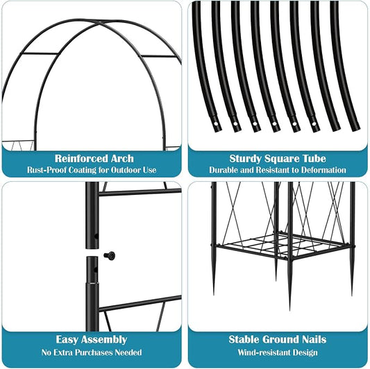 Heavy Duty Garden Arch Trellis for Climbing Plants Outdoor, Metal Garden Arbors Archway Arched Trellis with Planter Boxes, Wedding Arches for Ceremony Arch Backdrop Stands for Party Decorations, Black