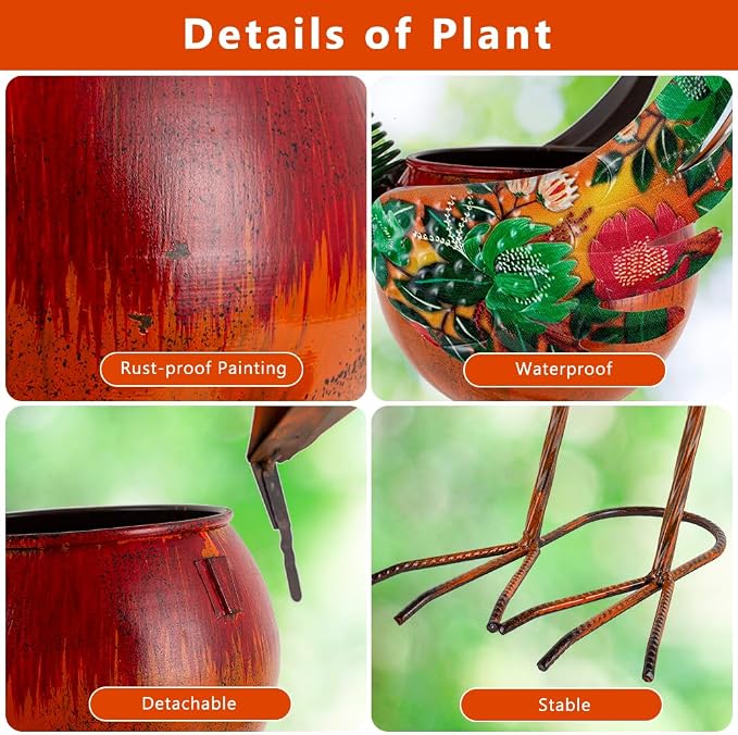 Rooster Decor Outdoor Planter,24.8 Inch Tall Metal Yard Decor Planters for Outdoor Plants, Weather-Resistant Outdoor Flower Pots for Garden Patio Porch Decor