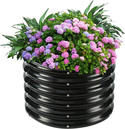 YSEJOMP 17" Tall 24" Diameter Round Raised Garden Bed Kits Outdoor Black | 1.5 FT Tall,2FT Planter Bed for Flowers,Herbs,Vegetables,Trees,0.8MM Thick Galvanized Metal Painted,with Gloves,Tool free
