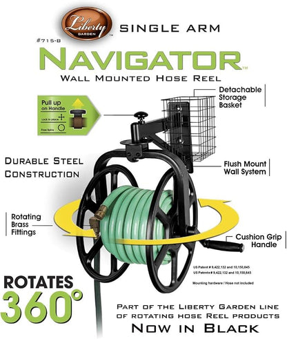 Liberty Garden Hose Reel and Flexzilla Garden Hose Bundle | Holds 125 Feet Hose