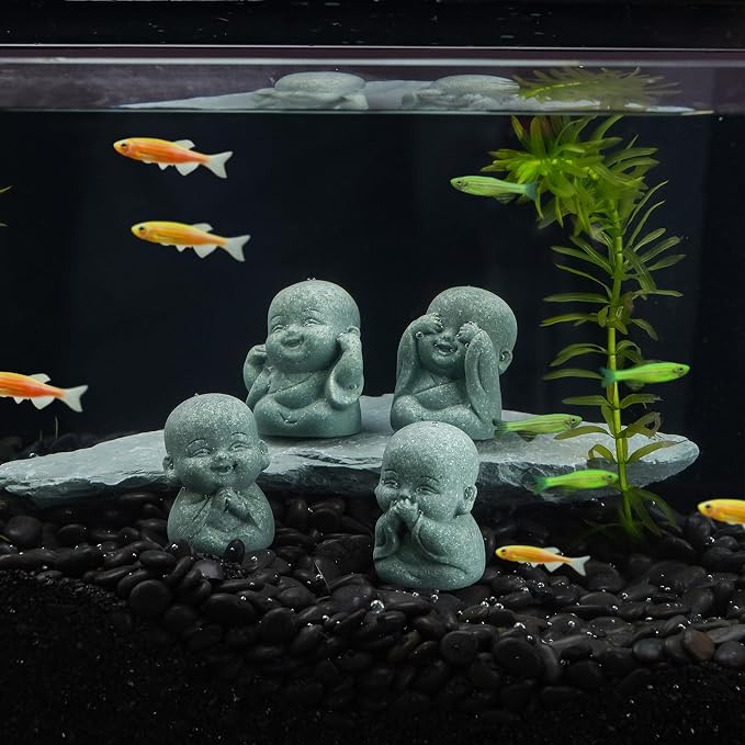 4pcs Mini Laughing Buddha Statues Monk Sandstone Sculptures Cute Baby Buddha Figurine Set Wealth Good Luck Decor Zen Spiritual Ornaments for Home Aquarium Office Garden - Style A