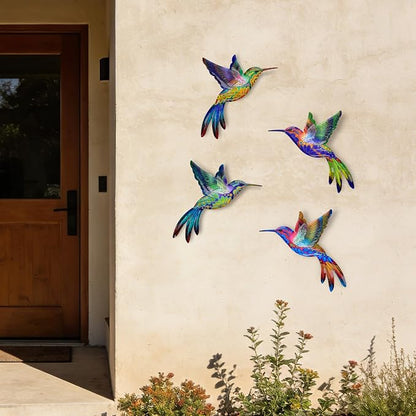 4 Pack Metal Hummingbird Wall Art Decor - 3D Colorful Birds Outdoor Wall Art,Hanging Decoration for Patio, Garden, Balcony and Fence (D)