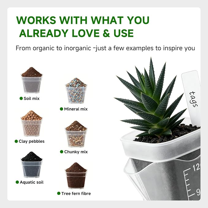 12 Pack 2.5" Small Self Watering Pots for Indoor Plants, Mini Clear Plastic Planters, Semi-Hydro, Propagation, Cuttings, Seedlings, Hoya, African Violets, Alocasia, LECA, PON,12 Plant Label (2.5-inch)