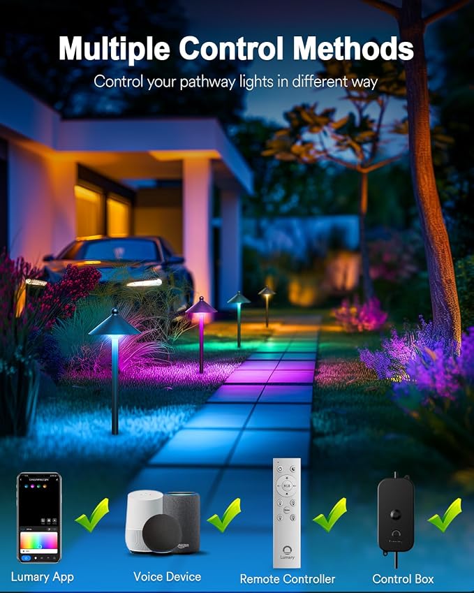 Lumary Smart Low Voltage Landscape Lighting 2000LM, IP65 Waterproof, Timer | DIY RGBAI/Cool/Warm light, 50+ Scenes, Custom Schedules, Works with Alexa/Google Home, Driveway/Pathway Lights, 4 Pack, 24V