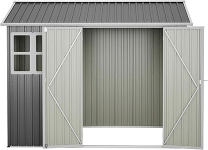 PVWIIK 8x6 FT Outdoor Storage Shed Metal, Heavy Duty Waterproof Steel Garden Tool Shed with Lockable Doors, Utility Storage Building for Backyard Patio Lawn Garden, Grey
