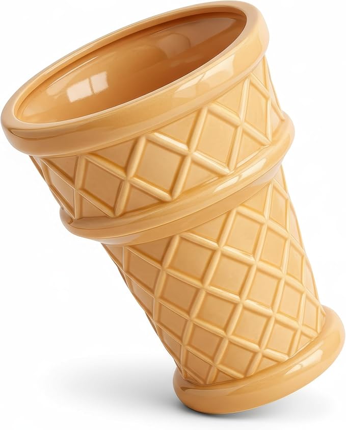 Nebula Colors Fun&Unique Ice Cream Cone Flower Planter Charming 7inch tall x 3.5inchbottomwide x 5.3inchupperwide Ceramic Vase for Indoor & Outdoor Home Decor-Quirky Retro Garden Art for Plant Lovers