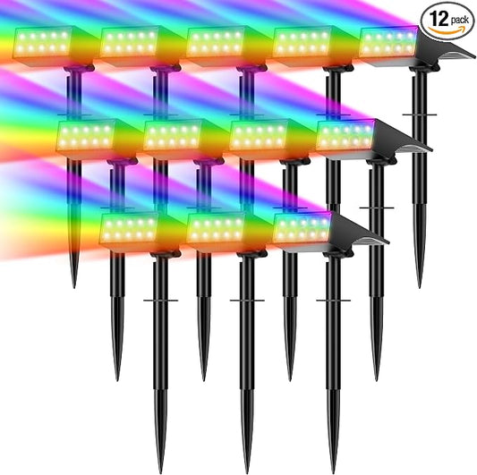 WENATY Solar Spot Lights Outdoor Color Changing, [7 Mode/12 Pack] Christmas Landscape Spotlights, Solar Lights Outdoor Waterproof,Led Powered Flood Light for Halloween Pathway Yard Garden Tree Walkway