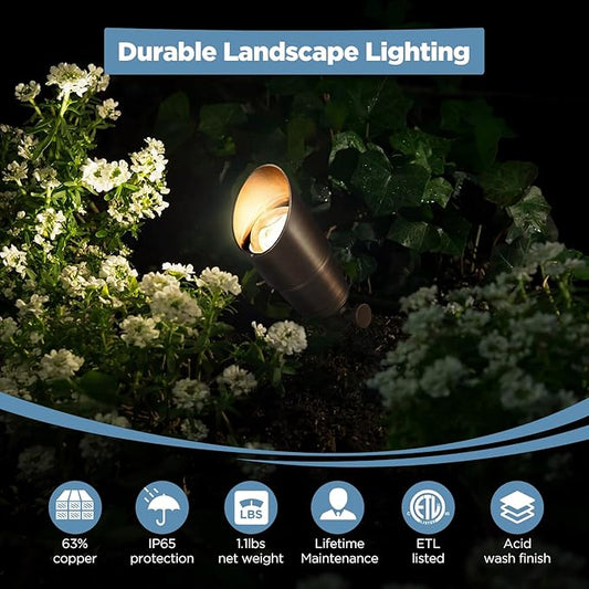 Gardencoin Solid Brass Outdoor Landscape Spotlight, 12V Low Voltage LED Spot Light Waterproof for Garden and Yard Uplighting, Bronze Heavy Duty Accent Lighting Fixture with 2700K MR16 Bulb, Single