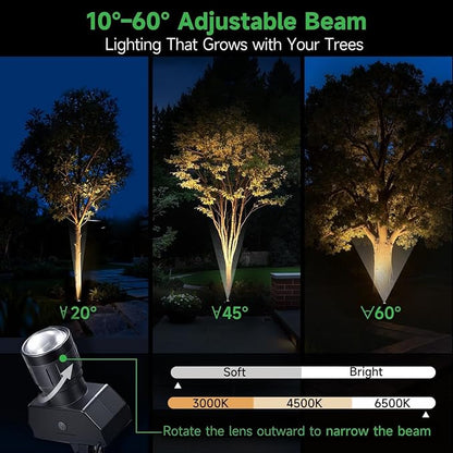Solar Spot Lights Outdoor, Adjustable Beam Focus Uplights for Trees, Waterproof Separate Panel Bright Spotlight, LED Warm White & Daylight Selectable for House Exterior Flag 2 Pack