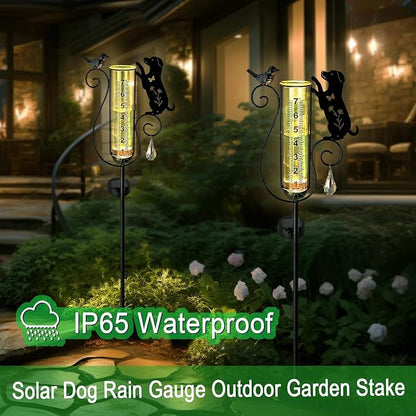 Solar Dog Bird Garden Stake, Outdoor Rain Gauge for Yard Lawn Pathway Decor