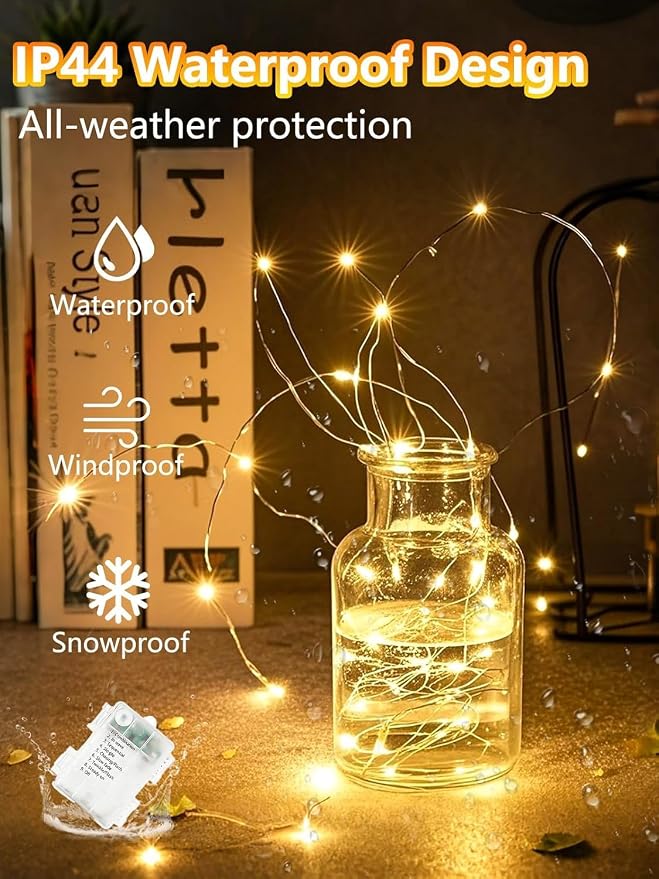 4 Pack Fairy Lights Battery Operated with Remote 33FT 50LED Warm White | Remote Control, 8 Modes, Timer, Adjustable brightness, Waterproof Lights for Indoor Outdoor Classroom Christmas Decor