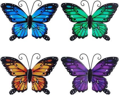 hogardeck Metal Butterfly Wall Decor, 4 PCS Multicolor Butterfly Spring Decor for Indoor Outdoor, Decorative Hanging Wall Art for Kitchen, Living Room, Porch, Garden, Yard