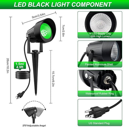 Green Spotlights Outdoor, 14 LED Landscape Lighting with US Plug, IP65 Waterproof Spot Lights for Tree Yard Garden Pathway Halloween Christmas St. Patrick's Day Decor, 4 Pack