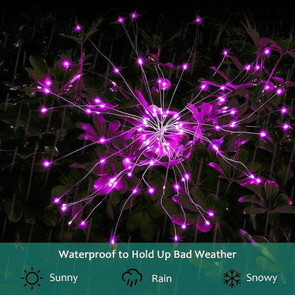 JJGoo Solar Firework Lights, 2 Pack 180 LEDs 2 Lighting Modes Solar Lights Outdoor Waterproof for Garden Patio Walkway Pathway Party Wedding Christmas Decorative - Pink