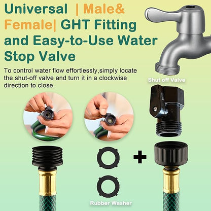 Lightweight Flexible PVC Garden Hose - 20FT Leakproof Water Hoses with Shut Off Valve and 3/4 Inch GHT Fittings for Small Yard and Outdoor Cleaning