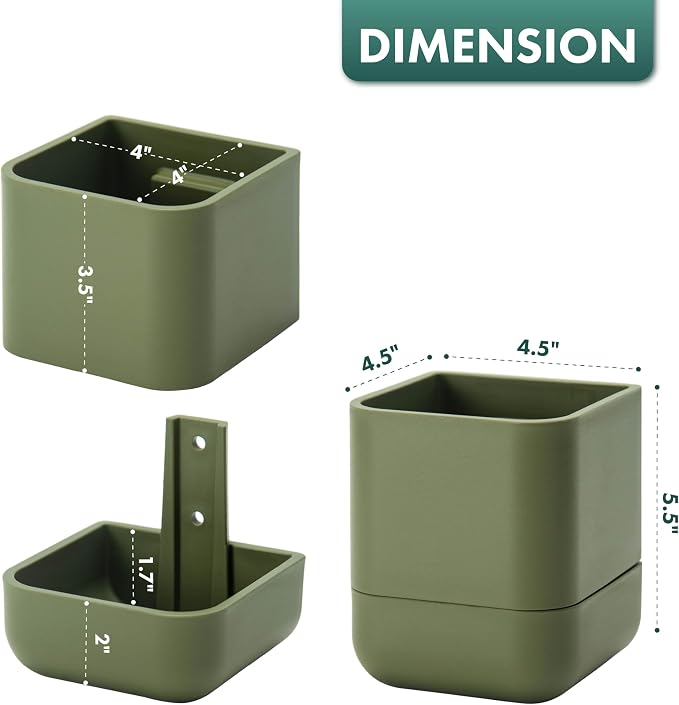 Phoenix Vine 4.5 Inch Wall Mounted Self-Watering Planter Pot for Indoor Houseplants and Herbs | Hanging Planter for Window Sills, Bathroom Walls, Home & Office Décor, Olive, Set of 4, 01-B-F-4