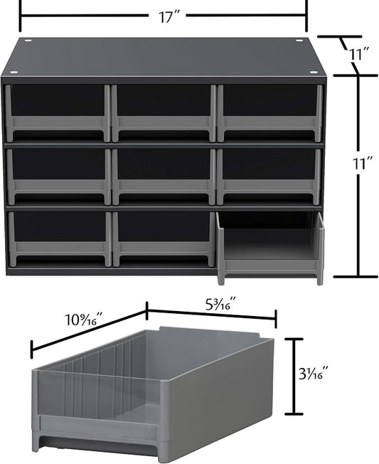 Akro-Mils Steel Garage Storage Cabinet, Small Parts Organizer Metal Cabinet for Hardware, Nails, Screws, Bolts, Nuts, and More, 17" W x 11" D x 11" H, 9-Drawer, Gray Cabinet/Black Drawers (19909)