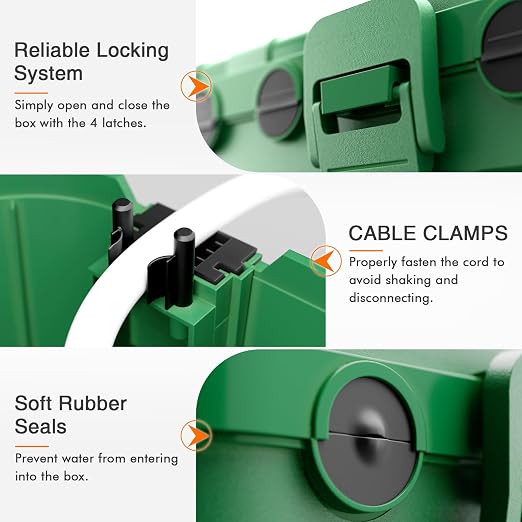 RESTMO 5-Piece Outdoor Waterproof Electrical Box Set – 12.5" x 8.5" x 5" Large & 7.1" x 2.3" x 2.3" Small, Weatherproof Boxes for Power Strip, Outlet, Plug, Socket, Timer, Holiday Light, Green