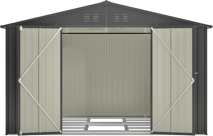 Ball & Cast 10x8FT Outdoor Storage Shed, Metal Anti-Corrosion Utility Tool House with Lockable Door & Shutter Vents, Waterproof Garden Shed for Backyard Lawn Patio, Black