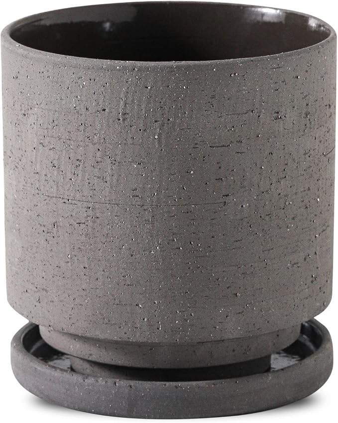 Nihow Ceramic Plant Pot Drainage Hole & Saucer for Indoor Plants, 5.7 Inch | Charcoal Gray, Cylinder Planters, Art Modem Design, Home Garden Patio Office