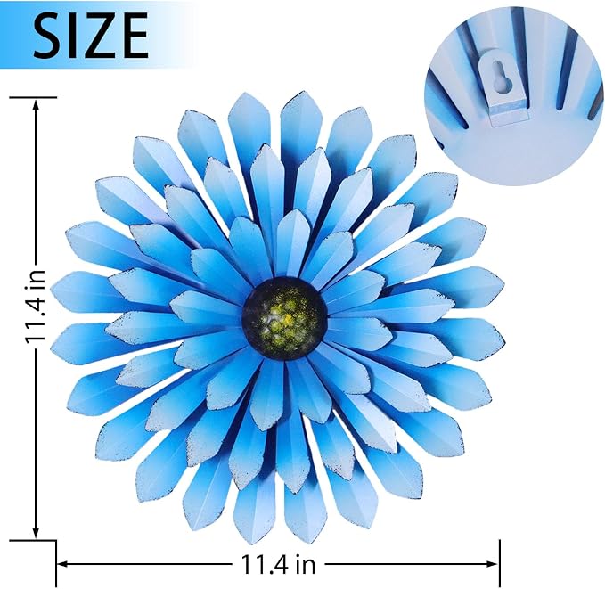 AHYS Metal Flowers Wall Decor Indoor Outdoor Metal Wall Art for Farmhouse Home Living Room Bedroom Bathroom Garden Decor – Blue