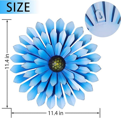 AHYS Metal Flowers Wall Decor Indoor Outdoor Metal Wall Art for Farmhouse Home Living Room Bedroom Bathroom Garden Decor – Blue