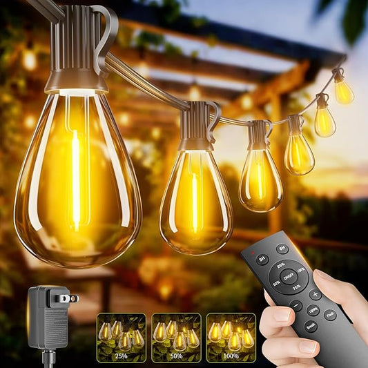 50FT Outdoor String Lights with Remote & Dimmable, 18+1 Shatterproof Waterproof Bulbs, Dimmable Outside Hanging Patio Lights for Backyard, Porch, Deck, Garden 2700K Warm White